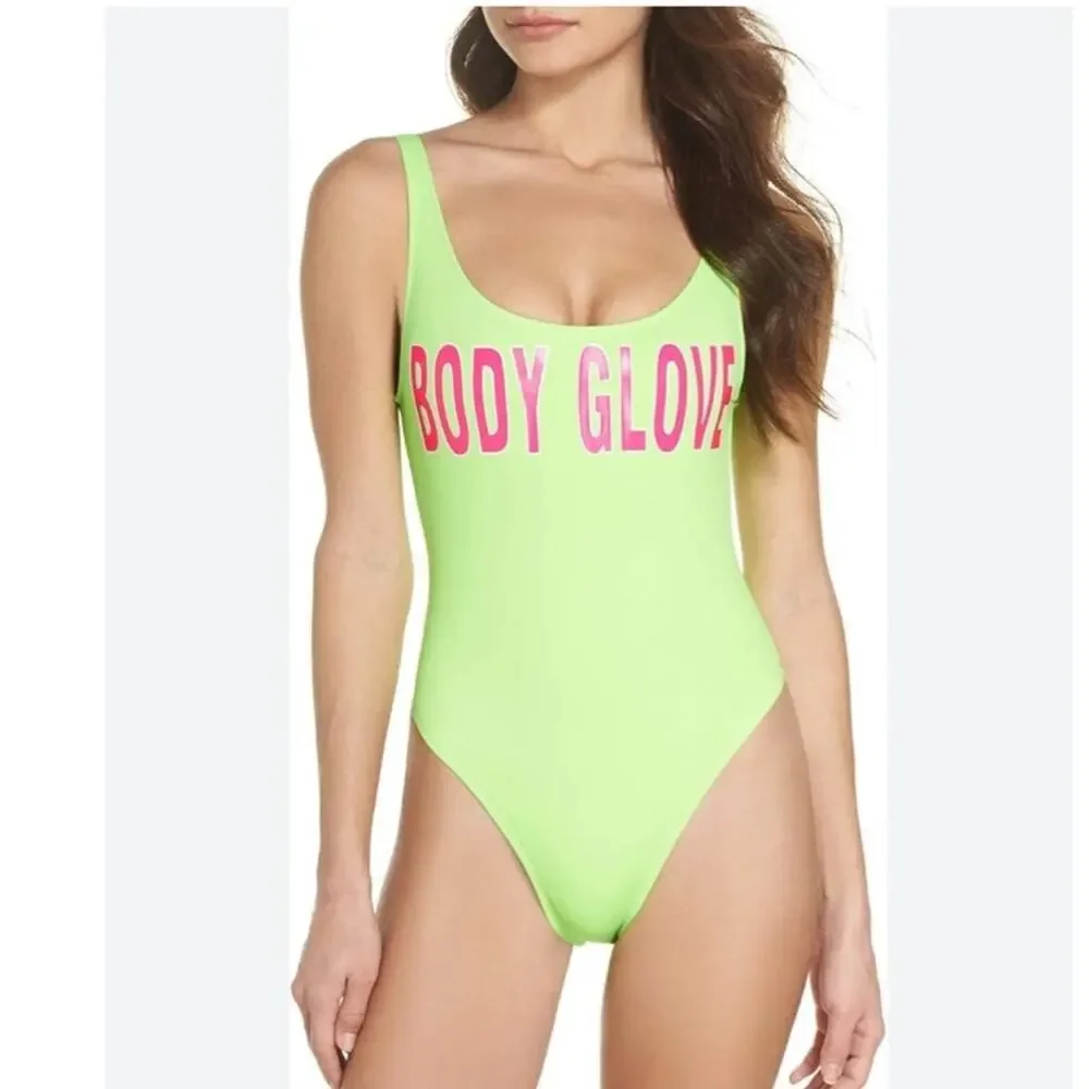 Body Glove 80’s Throwback Neon Green One Piece Swimsuit size M